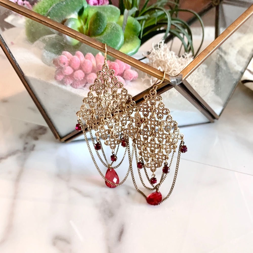 Boho filigree chandelier earrings gold antique